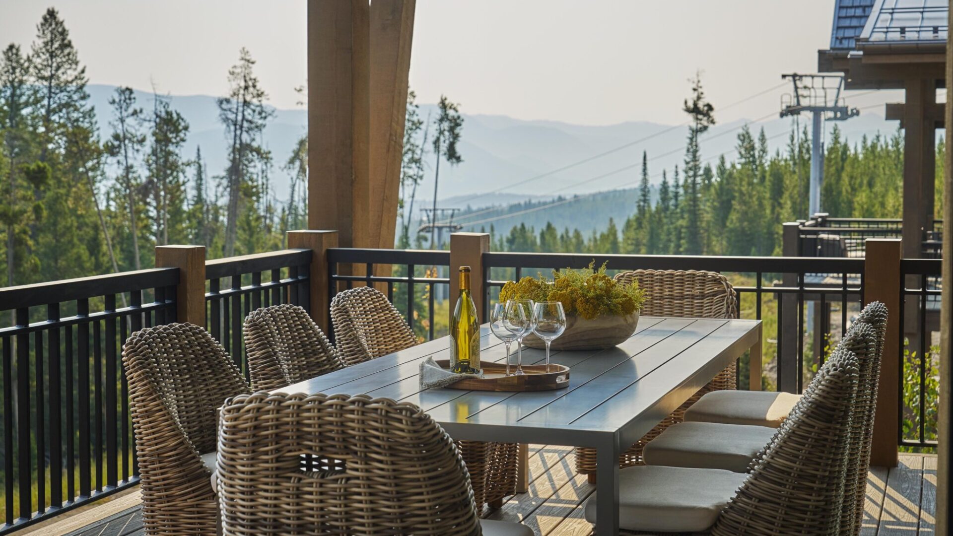 Big Sky porch views with table for 8