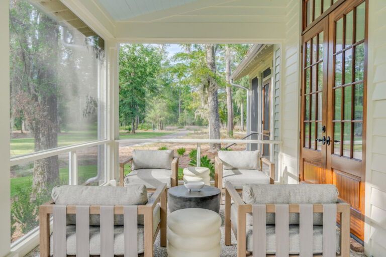 A porch of a residence at Montage Palmetto Bluff